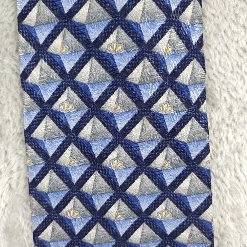 Vintage Ermenegildo Zegna Tie Mens 56X4 Blue Geometric Grid Silk Made In Italy